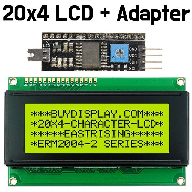 MODULO LCD 2004 5VDC CON DRIVER I2C FONDO VERDE (20X4 CARACTERES)