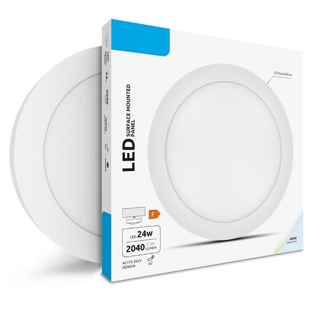 DOWNLIGHT LED SUPERFICIE REDONDO 24W, 2040LM, 4000K, 120&ordm;,  295X28MM ARO BLANCO