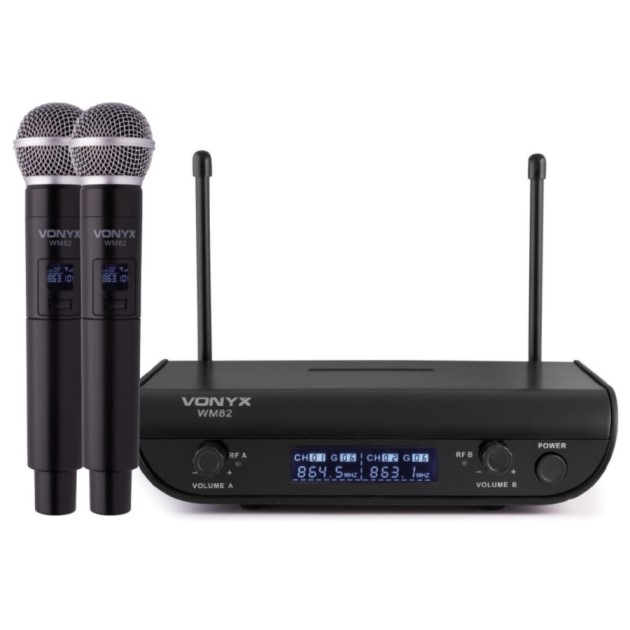 WM82 KIT MICROFONO UHF 2 CANALES CON 2 MICROS MANO