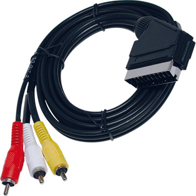 CABLE V&Iacute;DEO-AUDIO EURO MACHO A 3 RCA SALIDA V&Iacute;DEO-AUDIO EST&Eacute;REO BL/AM 1.5M =2-0570 