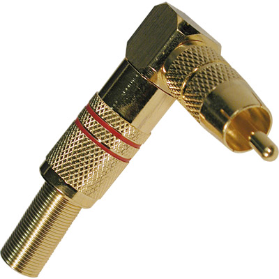 5-3055 CONECTOR RCA MACHO METALICO DORADO A CODADO FRANJAS ROJAS 8MM