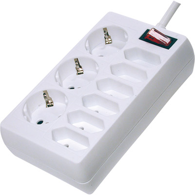 BASE M&Uacute;LTIPLE CON INTERRUPTOR 9 V&Iacute;AS (6 SIN + 3 CON TIERRA) Y CABLE 5M BLANCA