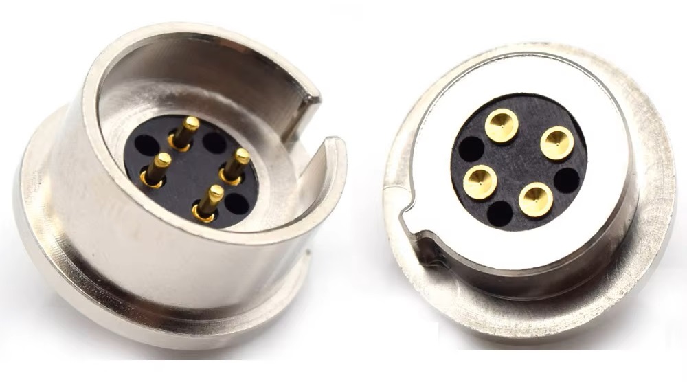 POGO PIN CONECTOR MAGNETICO CON SLOT 4 PINS 1AMP/PIN KIT MACHO Y HEMBRA
